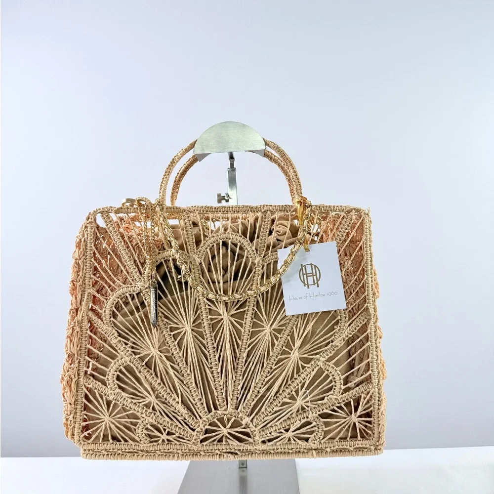 House of Harlow 1960 Beige Woven Crossbody Bag - Picture 1 of 9